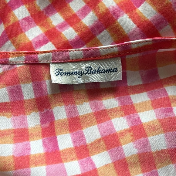 TOMMY BAHAMA Harbour Island Gingham Asymmetrical Sleeveless Beach Dress Pink Red - Picture 7 of 12